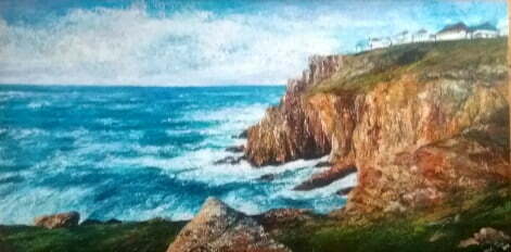 Lands end hotel. Oil and cold wax painting medium on canvas.