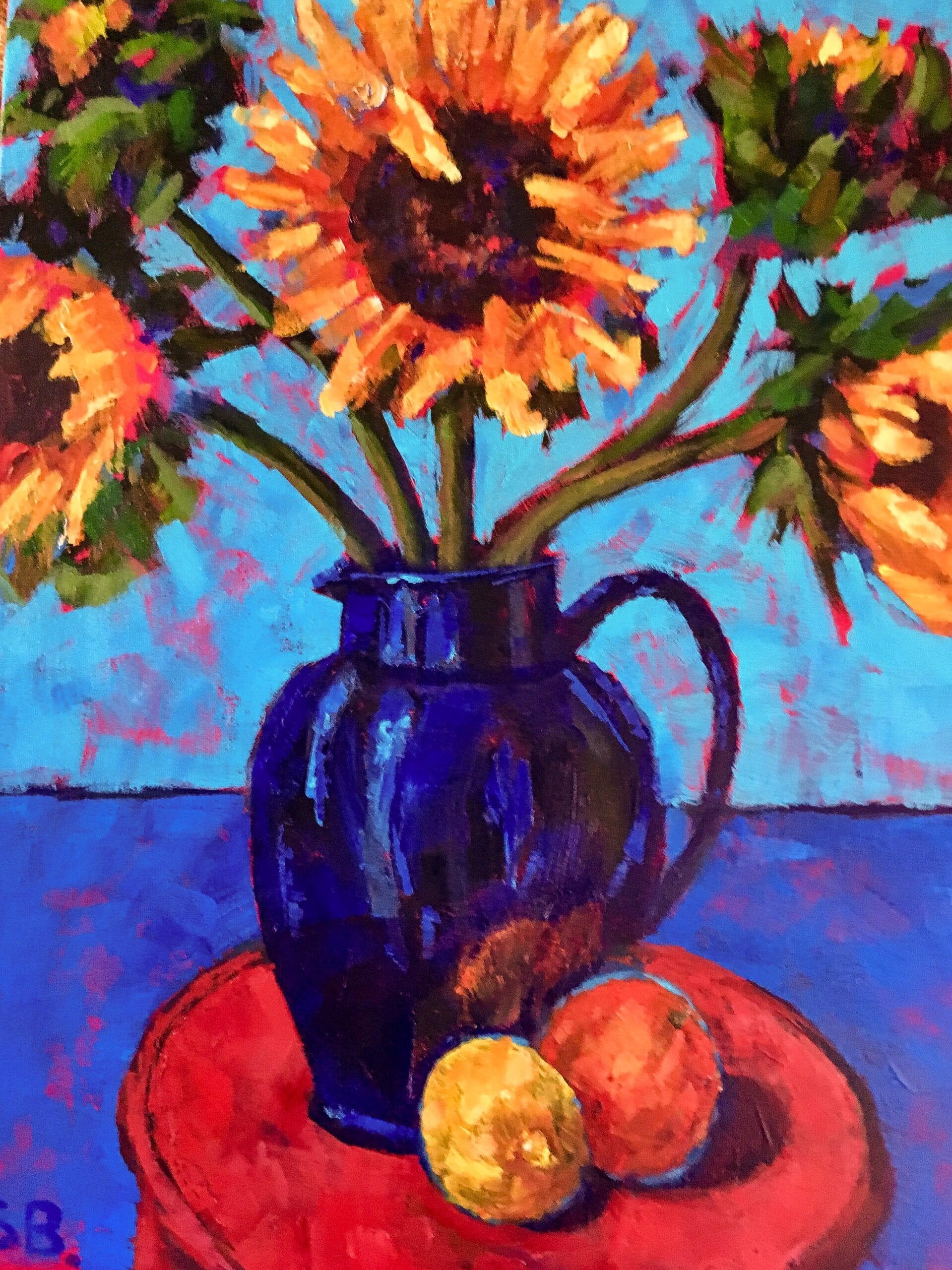 SUNFLOWER IN BLUE VASE BY SHAUN BYATT Art Gallery SW Ltd
